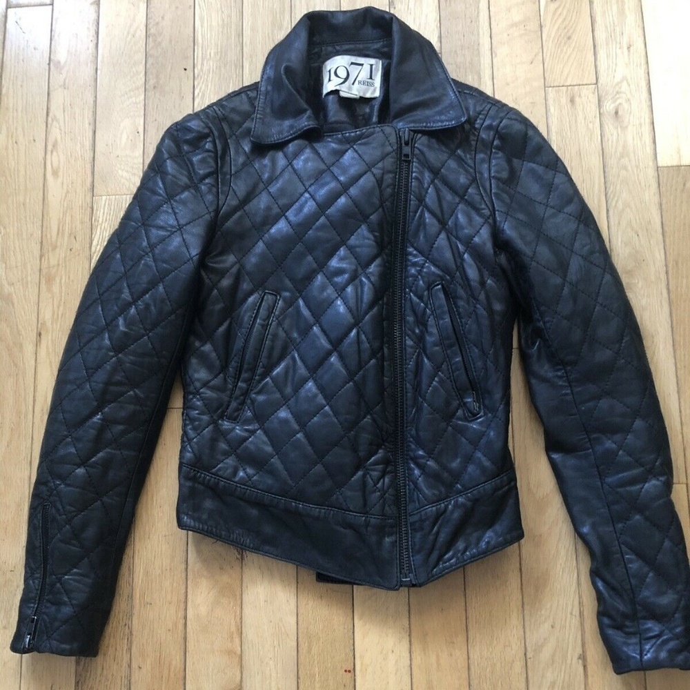 Reiss Lambskin Leather Jacket with Collar Blk/XS